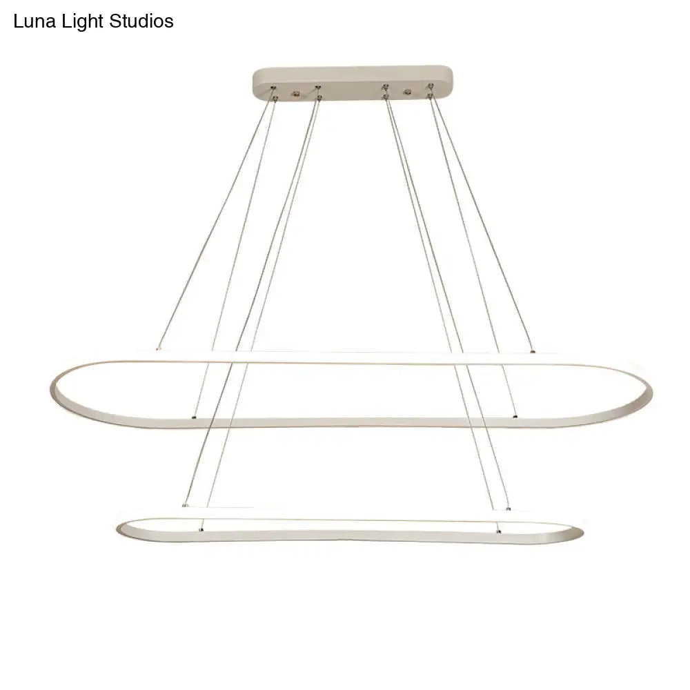 Modern White Led Pendant Light Fixture - Oval Kitchen Chandelier With Aluminum Frame And