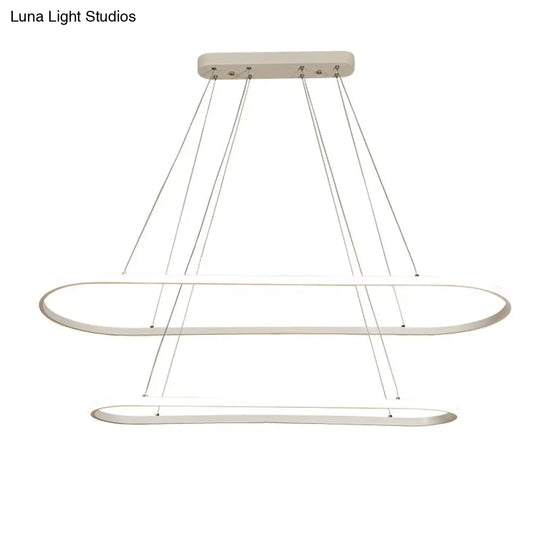 Modern White Led Pendant Light Fixture - Oval Kitchen Chandelier With Aluminum Frame And