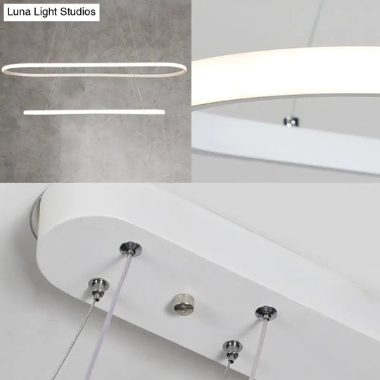 Modern White Led Pendant Light Fixture - Oval Kitchen Chandelier With Aluminum Frame And