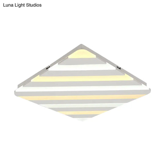 Modern White Led Rhombus Ceiling Light For Bedroom - 19.5’/23.5’ Wide Flush Mount