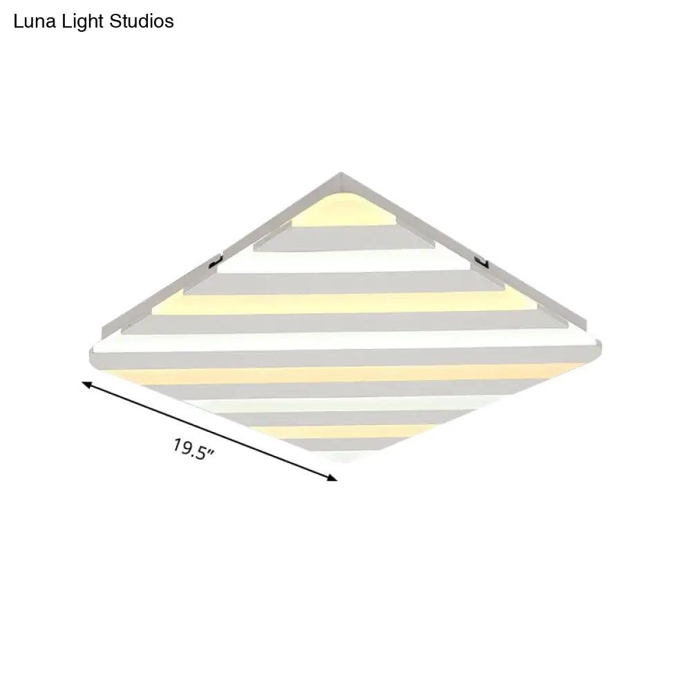 Modern White Led Rhombus Ceiling Light For Bedroom - 19.5/23.5 Wide Flush Mount
