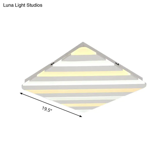 Modern White Led Rhombus Ceiling Light For Bedroom - 19.5/23.5 Wide Flush Mount