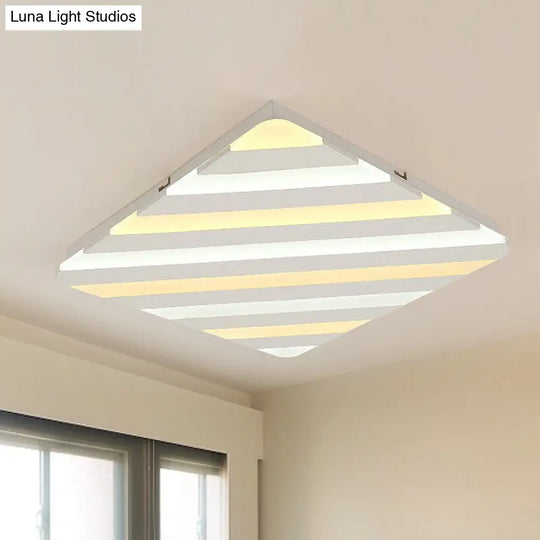 Modern White Led Rhombus Ceiling Light For Bedroom - 19.5/23.5 Wide Flush Mount