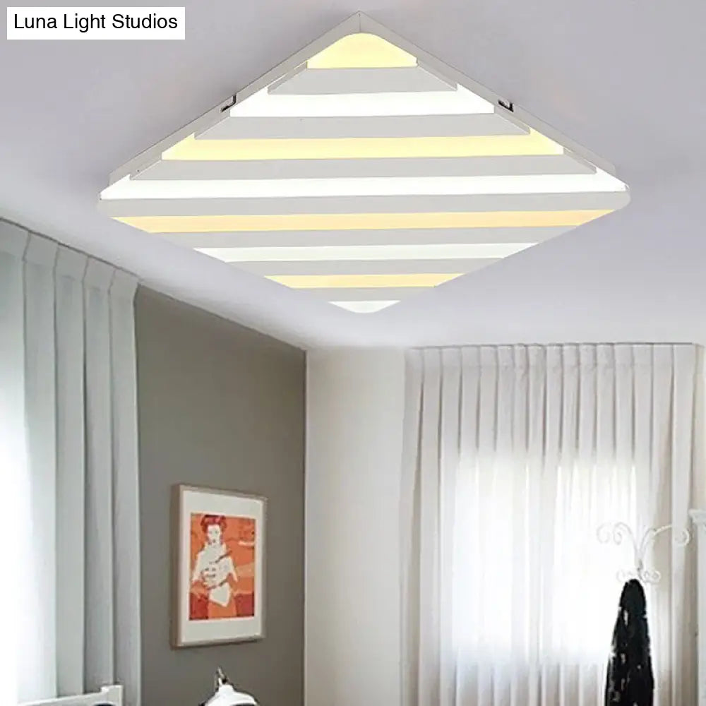 Modern White Led Rhombus Ceiling Light For Bedroom - 19.5/23.5 Wide Flush Mount / 19.5