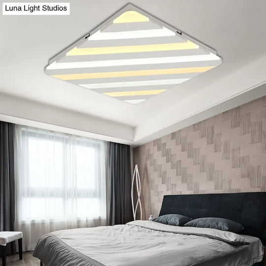 Modern White Led Rhombus Ceiling Light For Bedroom - 19.5/23.5 Wide Flush Mount