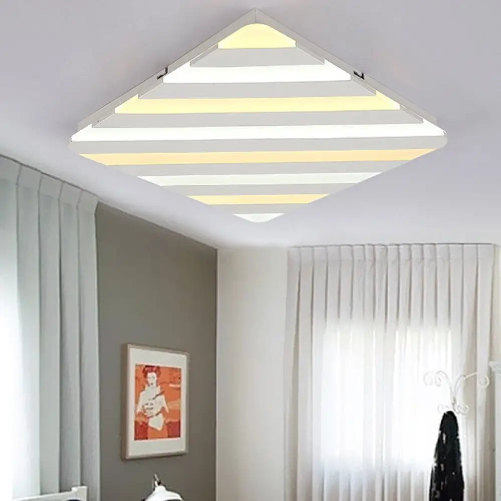 Modern White Led Rhombus Ceiling Light For Bedroom - 19.5’/23.5’ Wide Flush Mount / 19.5’