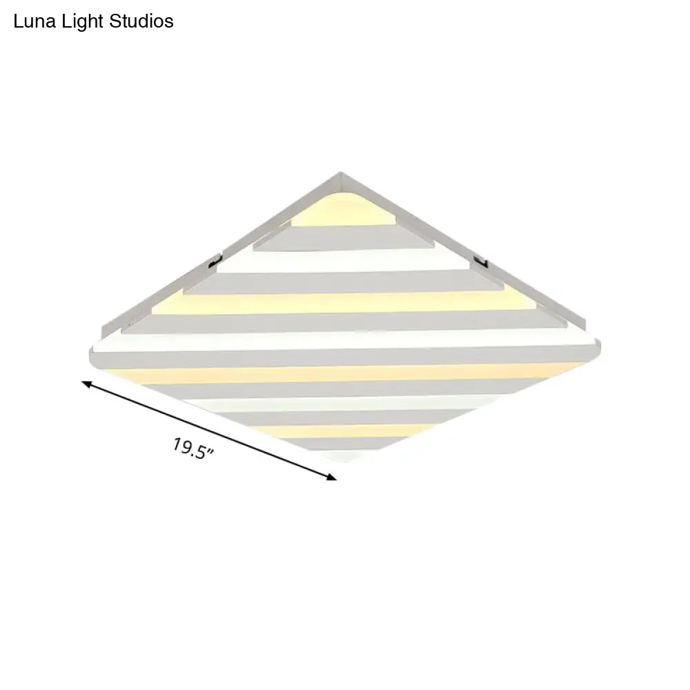 Modern White Led Rhombus Ceiling Light For Bedroom - 19.5’/23.5’ Wide Flush Mount