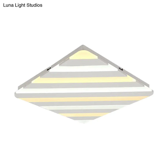 Modern White Led Rhombus Ceiling Light For Bedroom - 19.5/23.5 Wide Flush Mount