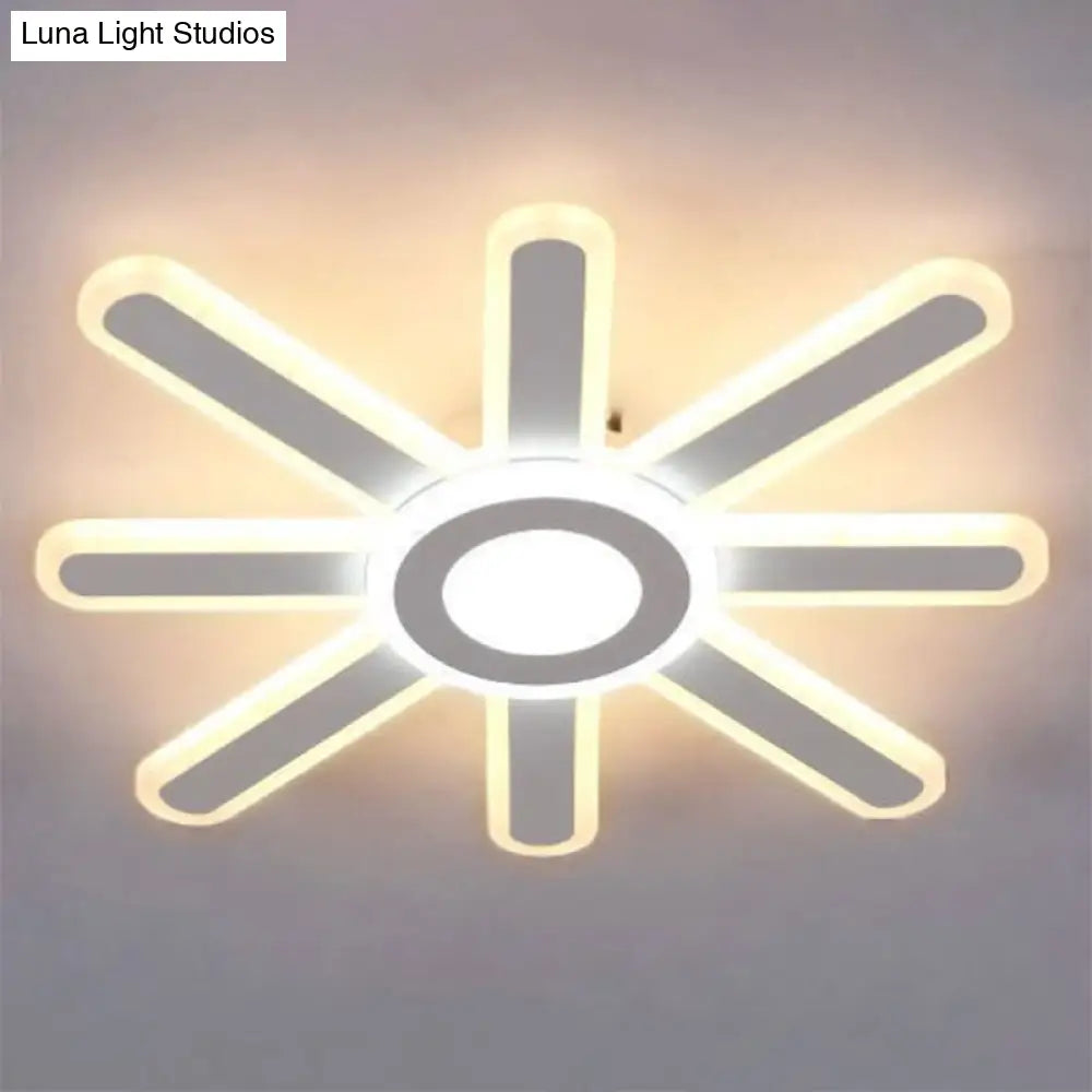 Modern White Led Sun Shaped Acrylic Flush Mount Light For Bedroom Ceiling