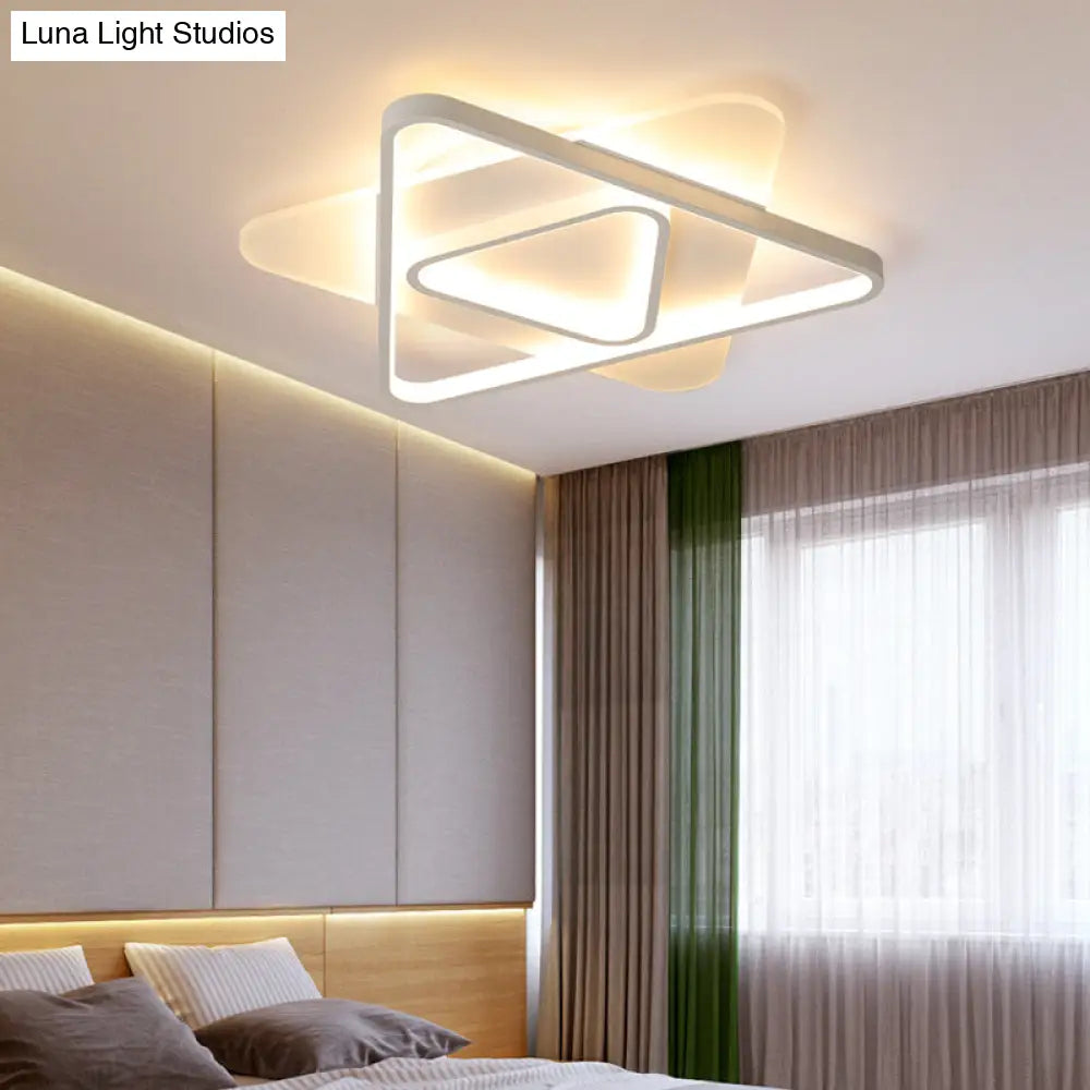 Modern White Led Triangle Flush Mount Ceiling Lamp - 17/21/25 Wide Acrylic Fixture In White/Warm