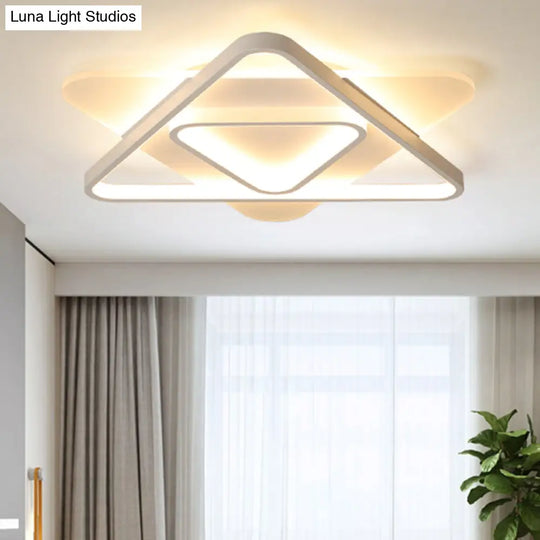 Modern White Led Triangle Flush Mount Ceiling Lamp - 17’/21’/25’ Wide Acrylic Fixture In