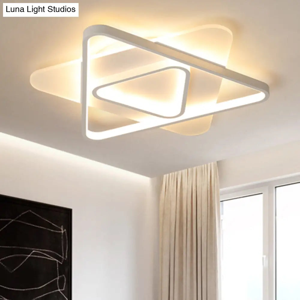 Modern White Led Triangle Flush Mount Ceiling Lamp - 17/21/25 Wide Acrylic Fixture In White/Warm