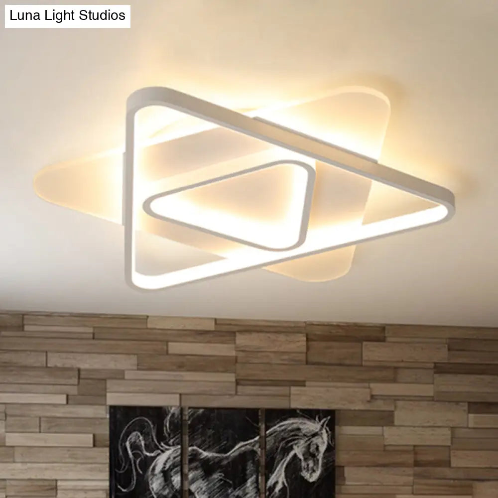 Modern White Led Triangle Flush Mount Ceiling Lamp - 17’/21’/25’ Wide Acrylic Fixture In