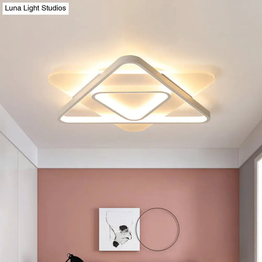 Modern White Led Triangle Flush Mount Ceiling Lamp - 17’/21’/25’ Wide Acrylic Fixture In