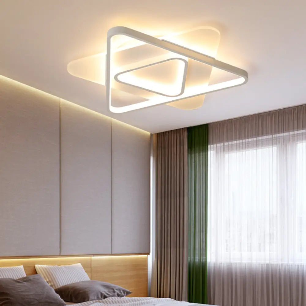 Modern White Led Triangle Flush Mount Ceiling Lamp - 17’/21’/25’ Wide Acrylic Fixture In