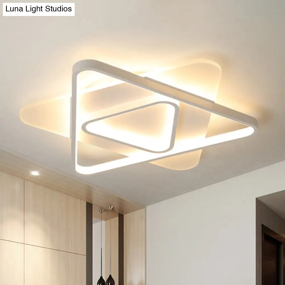 Modern White Led Triangle Flush Mount Ceiling Lamp - 17/21/25 Wide Acrylic Fixture In White/Warm