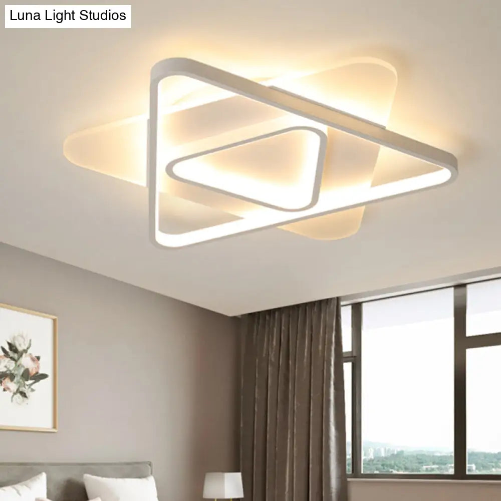 Modern White Led Triangle Flush Mount Ceiling Lamp - 17/21/25 Wide Acrylic Fixture In White/Warm
