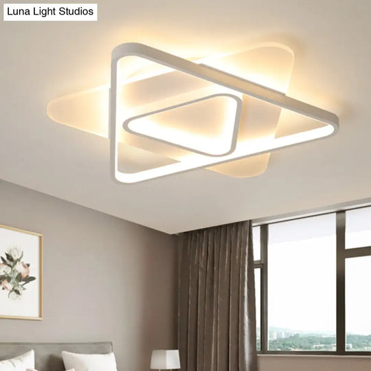 Modern White Led Triangle Flush Mount Ceiling Lamp - 17/21/25 Wide Acrylic Fixture In White/Warm