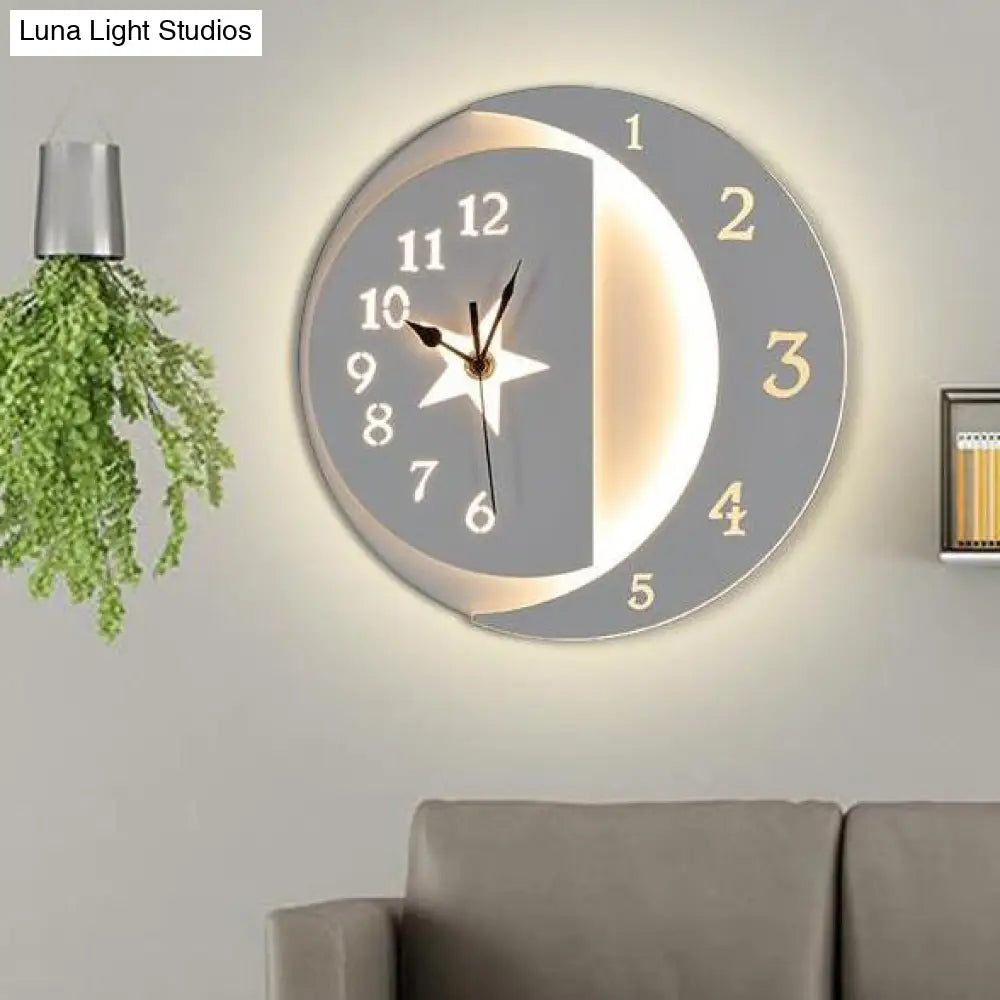 Modern White Led Wall Clock - Indoor Acrylic And Metal Mount For Kids