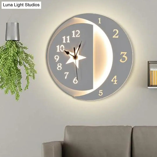 Modern White Led Wall Clock - Indoor Acrylic And Metal Mount For Kids