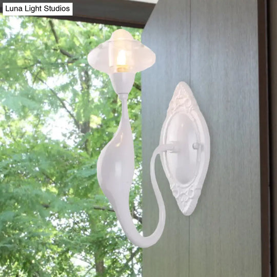 Modern White Led Wall Sconce Light Fixture - Oval Glass Dolphin-Shaped Arm