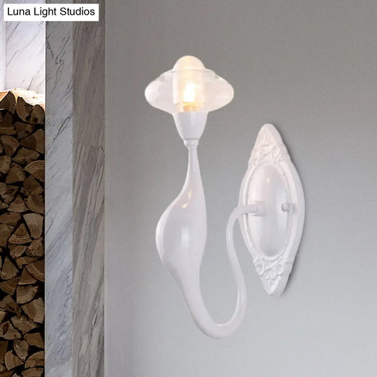 Modern White Led Wall Sconce Light Fixture - Oval Glass Dolphin-Shaped Arm