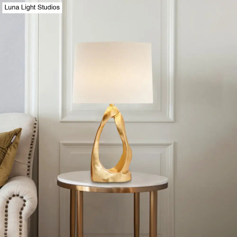 Modern White Living Room Desk Light With Barrel Fabric Shade - Efficient Task Lighting