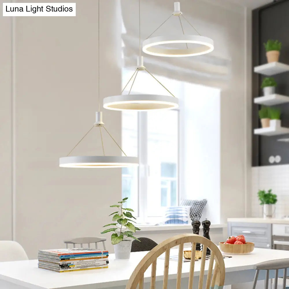 Modern White Loop Pendant Chandelier Led Acrylic Hanging Light - Adjustable Cord Grip