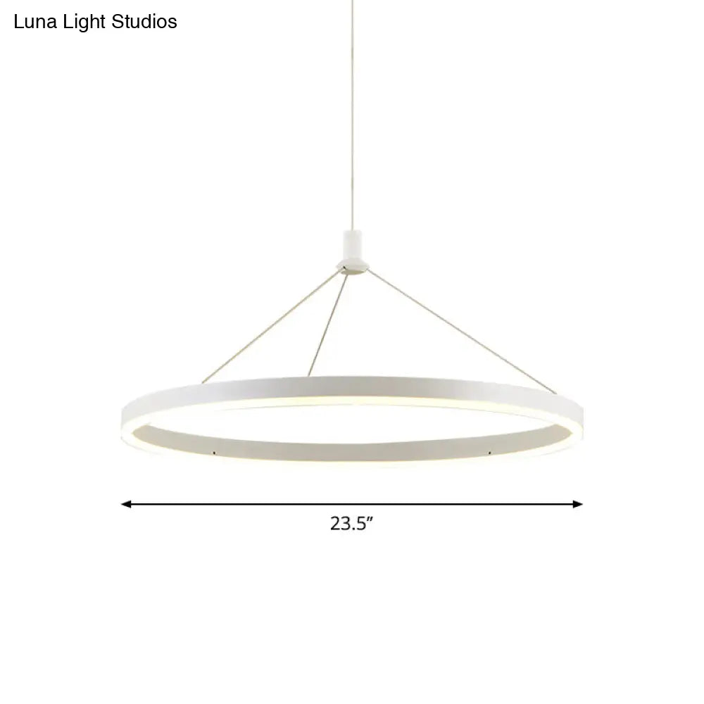 Modern White Loop Pendant Chandelier Led Acrylic Hanging Light - Adjustable Cord Grip