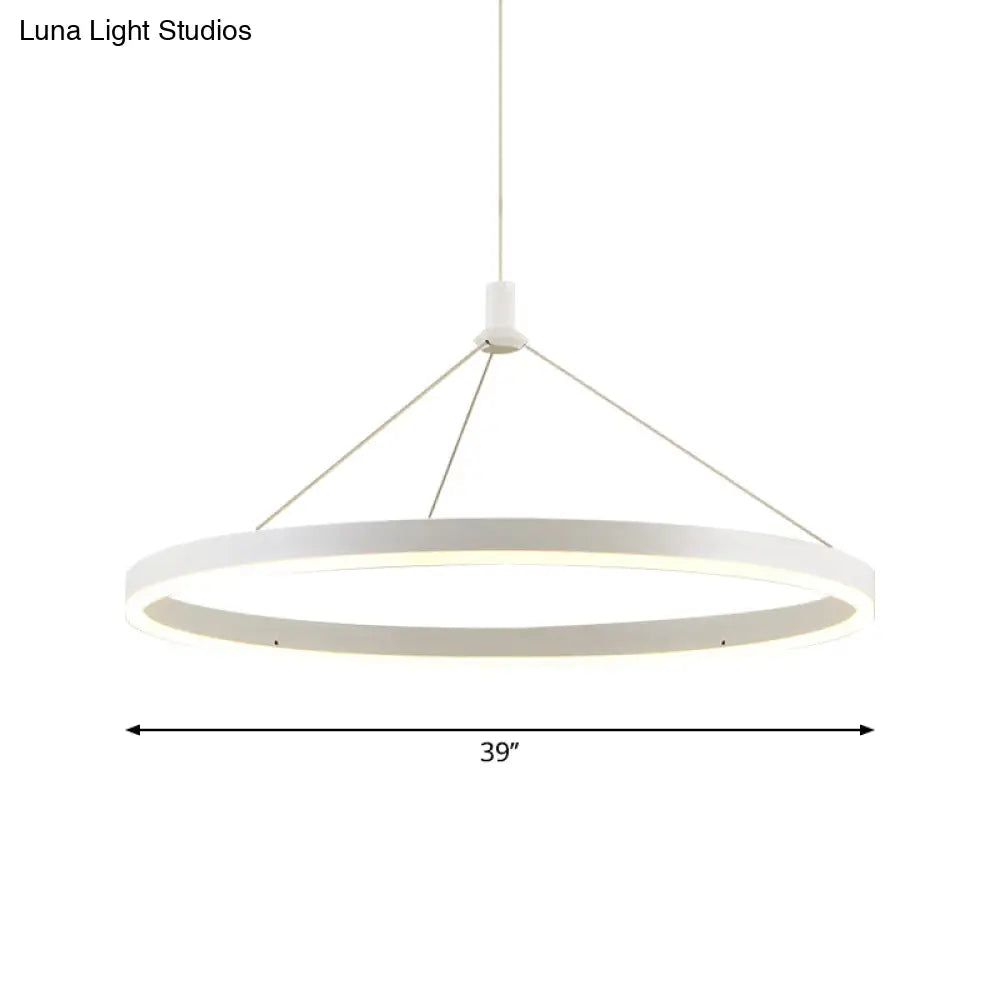 Modern White Loop Pendant Chandelier Led Acrylic Hanging Light - Adjustable Cord Grip