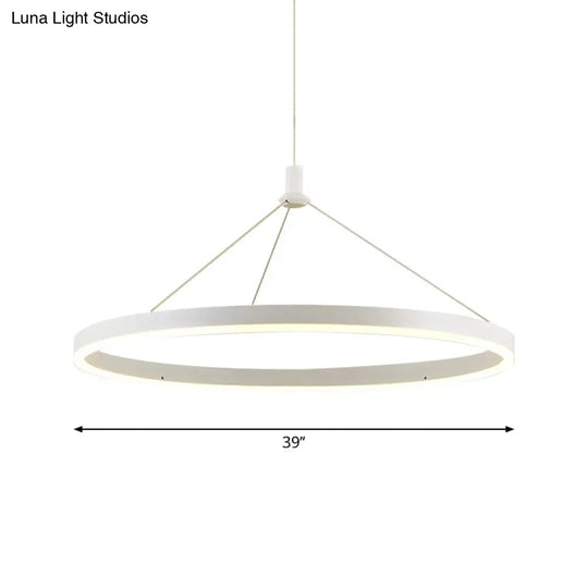 Modern White Loop Pendant Chandelier Led Acrylic Hanging Light - Adjustable Cord Grip