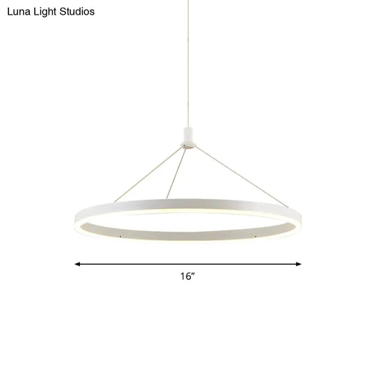 Modern White Loop Pendant Chandelier Led Acrylic Hanging Light - Adjustable Cord Grip