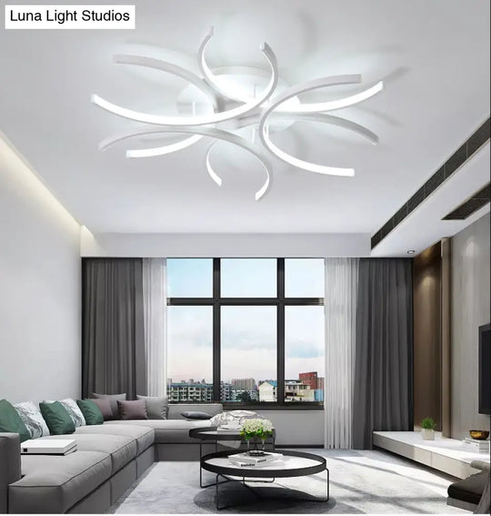 Modern White Metal Flushmount Ceiling Lamp With Led Petal Design