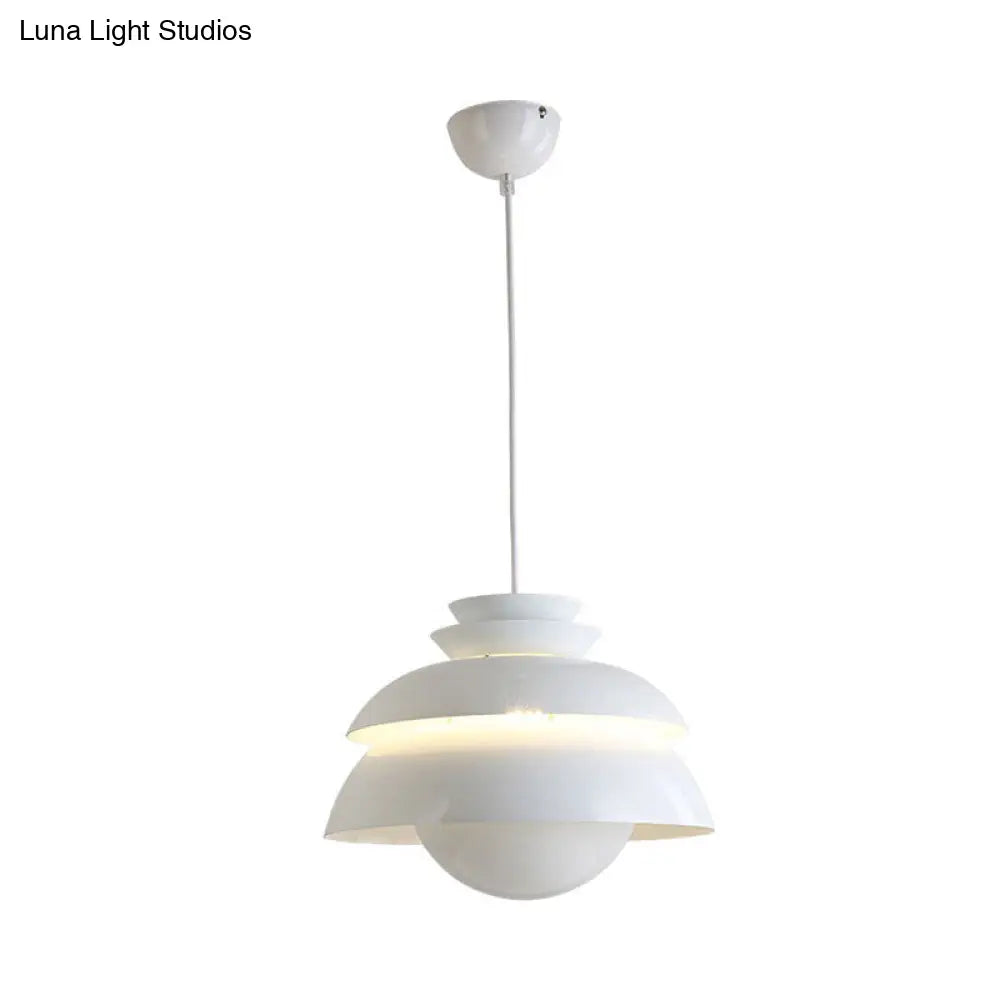 Modern White Pendant Light With Wide Flare For Dining Room - 1 Bulb Metal Ceiling Fixture