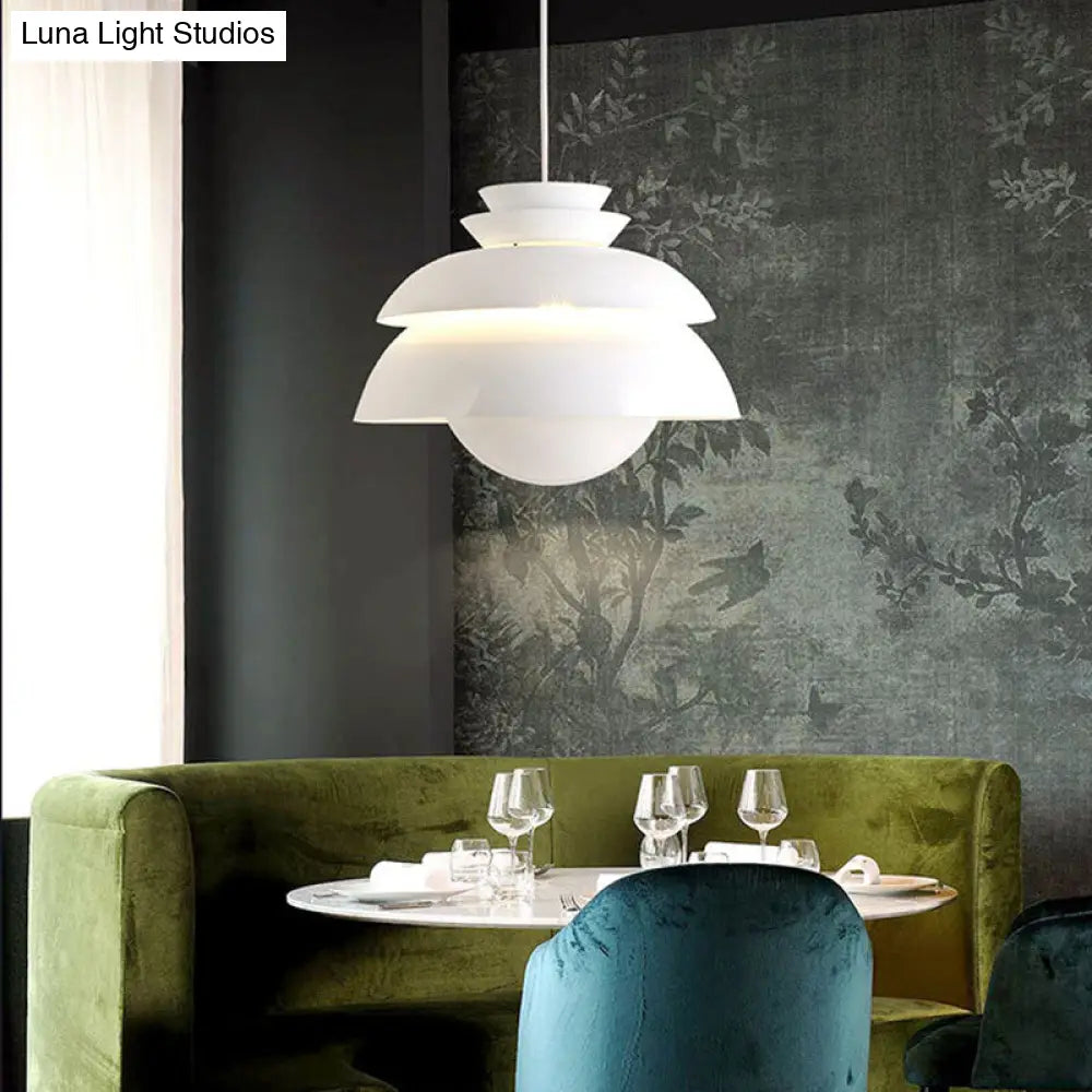 Modern White Pendant Light With Wide Flare For Dining Room - 1 Bulb Metal Ceiling Fixture