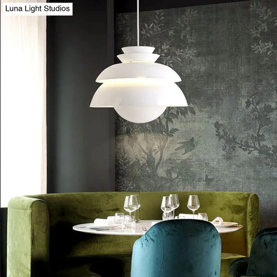 Modern White Pendant Light With Wide Flare For Dining Room - 1 Bulb Metal Ceiling Fixture