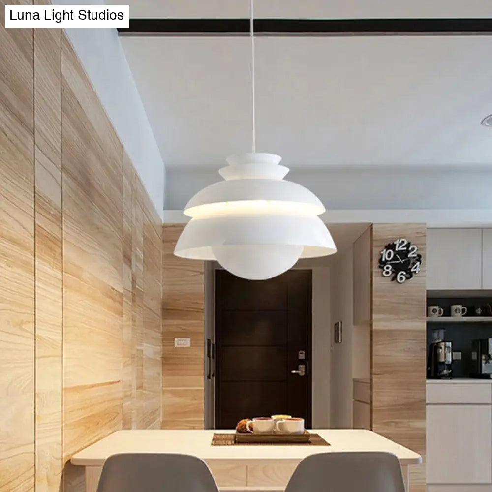 Modern White Pendant Light With Wide Flare For Dining Room - 1 Bulb Metal Ceiling Fixture