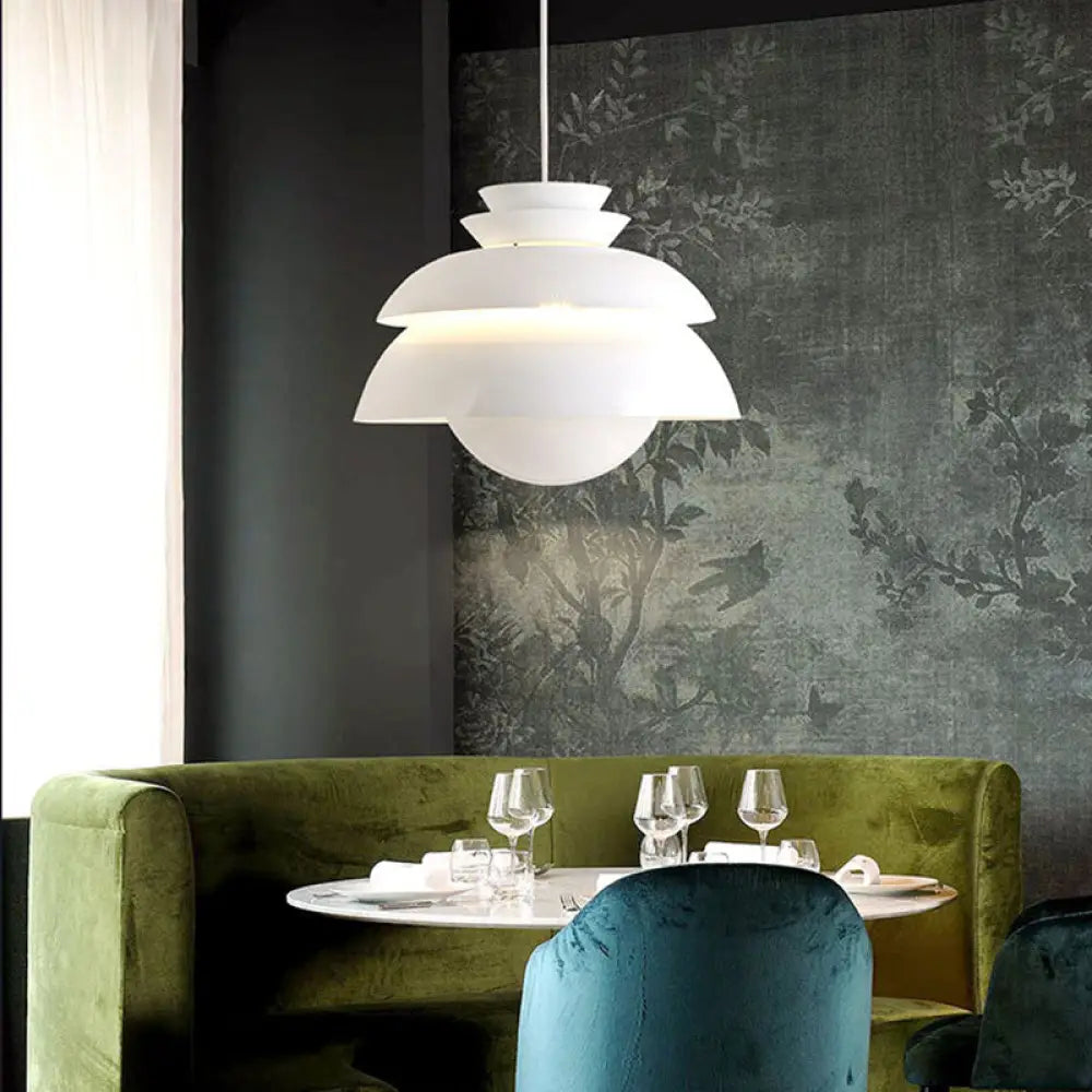 Modern White Metal Hanging Pendant Light With Wide Flare Design For Dining Room