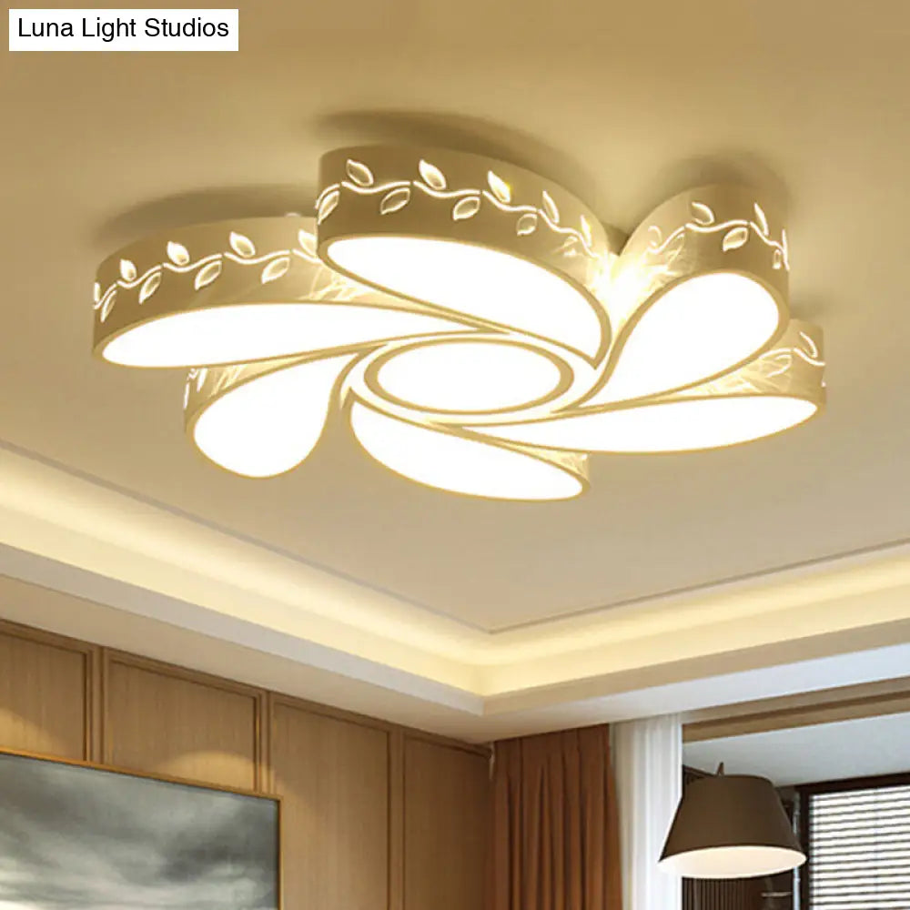 Modern White Metal Hollow Floral Flush Ceiling Light With Led For Bedroom / 19.5 Warm