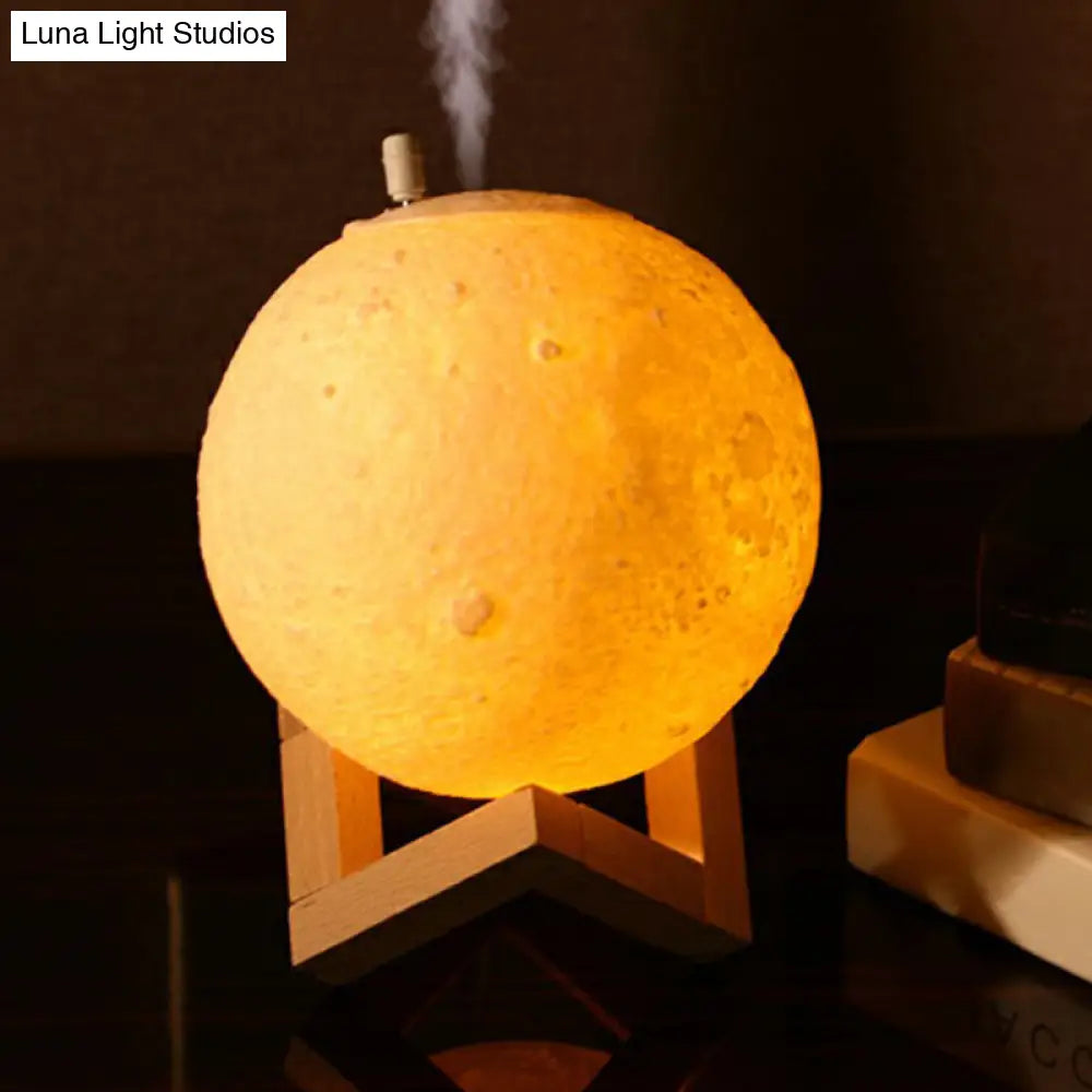 Modern White Moon Led Night Light Humidifier With Wooden Stand - Table