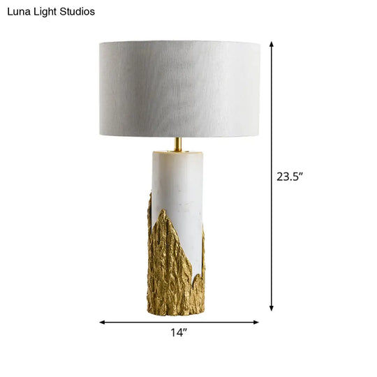 Modern White Nightstand Lamp With Cylinder Fabric Shade - 1 Head Bedside Task Lighting