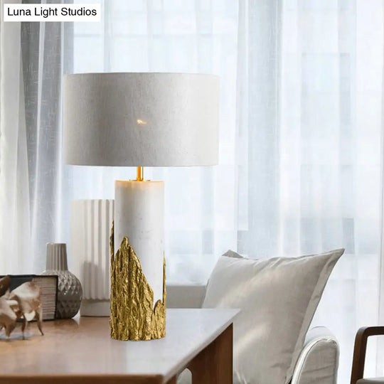 Modern White Nightstand Lamp With Cylinder Fabric Shade - 1 Head Bedside Task Lighting