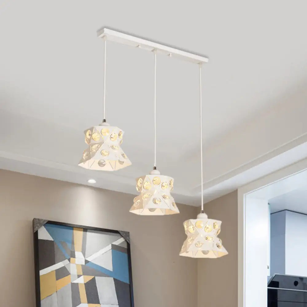 Modern White Pendant Lamp With Flared Iron Shade - 3-Bulb Dining Room Cluster Light