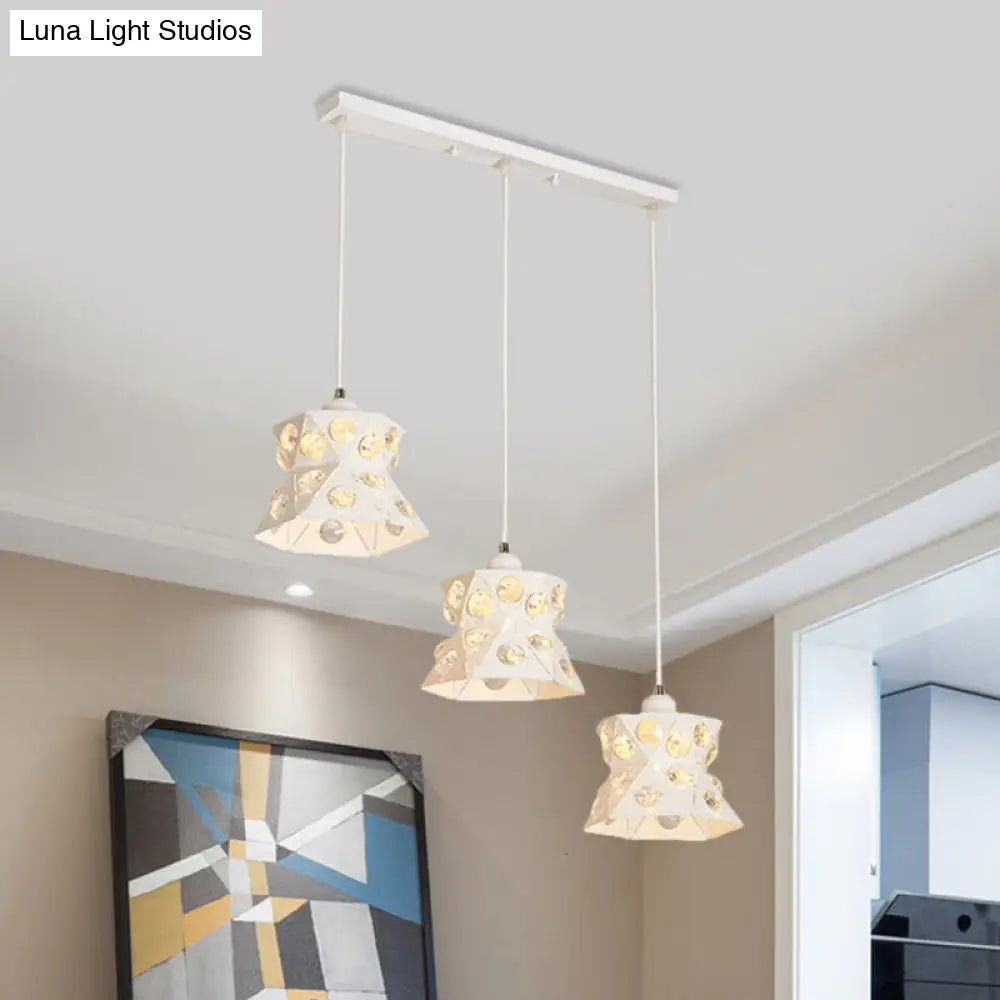 Modern White Cluster Pendant Light With Flared Iron Shade - Set Of 3 Dining Room Bulbs