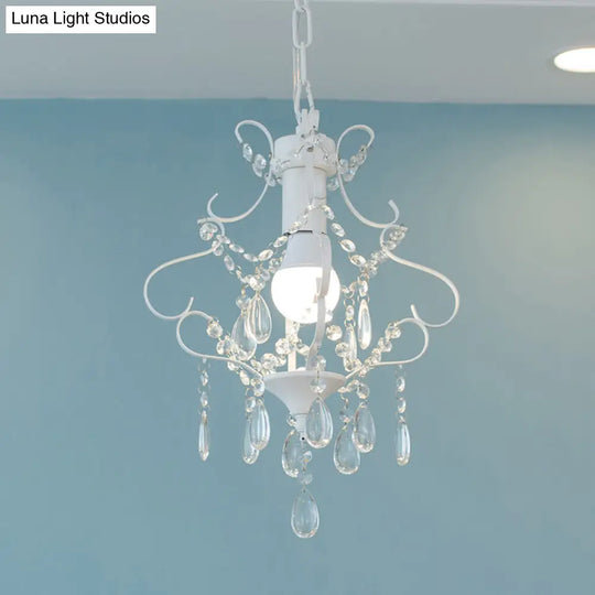 Modern White Pendant Lighting For Bedroom With Adjustable Chain Crystal Decoration | Small Hanging