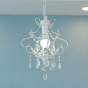 Modern White Pendant Lighting For Bedroom With Adjustable Chain Crystal Decoration | Small Hanging