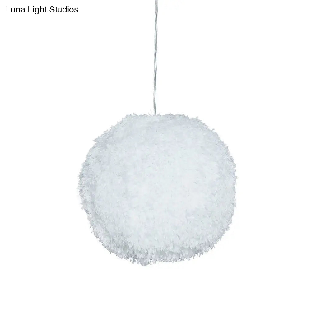 White Plush Globe Hanging Lamp - Modern 1 Head Fabric Suspension Lighting For Bedroom 8/12 Dia