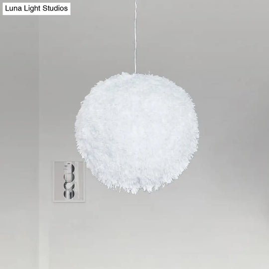 Modern White Plush Globe Hanging Lamp - 1 Head Fabric Suspension Lighting For Bedroom’ (8’/12’ Dia)