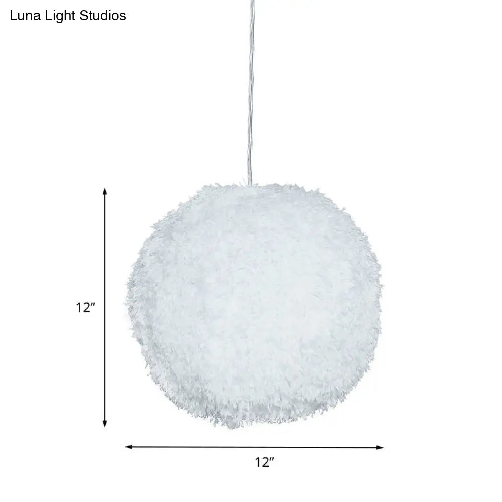 White Plush Globe Hanging Lamp - Modern 1 Head Fabric Suspension Lighting For Bedroom 8/12 Dia