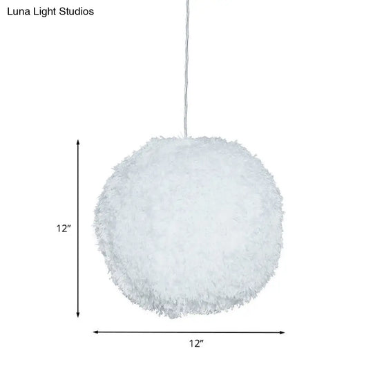 White Plush Globe Hanging Lamp - Modern 1 Head Fabric Suspension Lighting For Bedroom 8/12 Dia